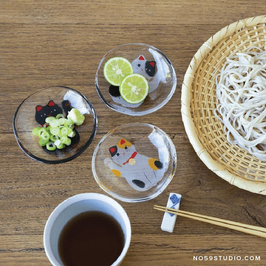 Medetamono Lucky Cat Mini Glass Plates