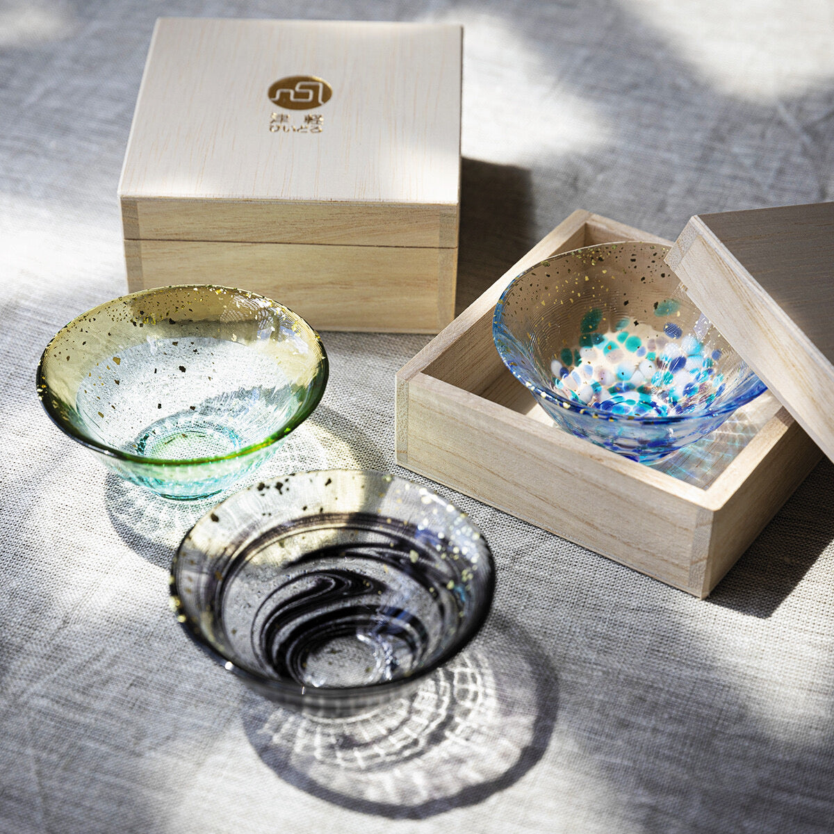 Tsugaru Vidro KINSAI Sake & Tea Glass with Wooden Gift Box