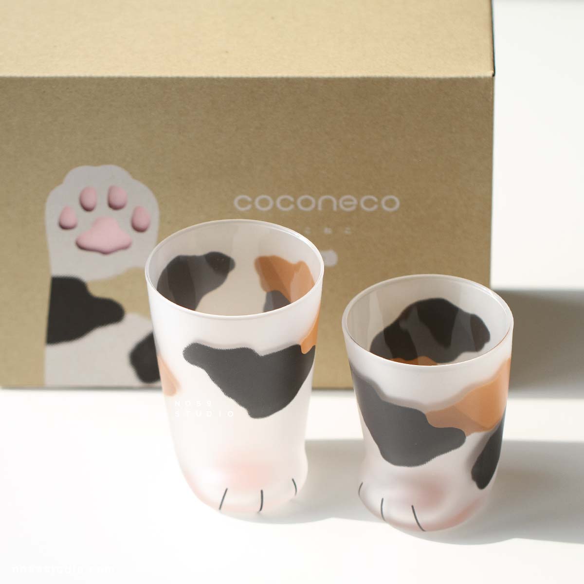 Calico Cat Paw Frosted Glass Cup Gift Set
