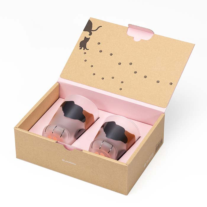Calico Cat Paw Frosted Glass Cup Gift Set