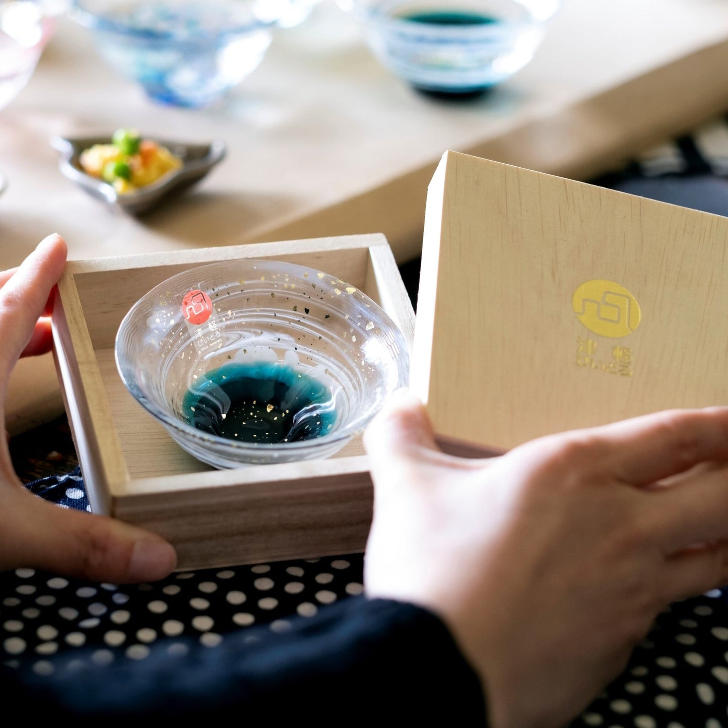 Tsugaru Vidro KINSAI Sake & Tea Glass with Wooden Gift Box