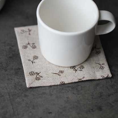 100% Linen Flowers Pattern Coaster