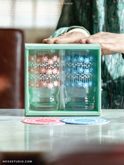 【Limited Edition】Aderia Retro Pair Glass Gift Set – Baby's Breath (Pink & Blue)