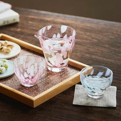 Tsugaru Vidro Fukura Sake Set - Sakura Blossoms