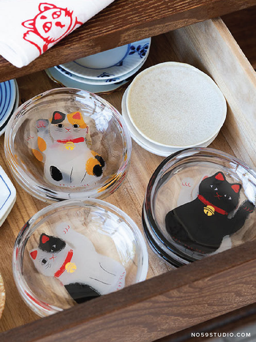 Medetamono Lucky Cat Mini Glass Plates