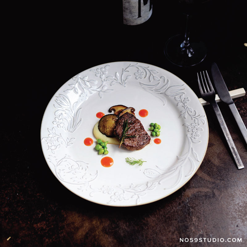 Vintage Style Botanical Wide Rim Dinner Plate