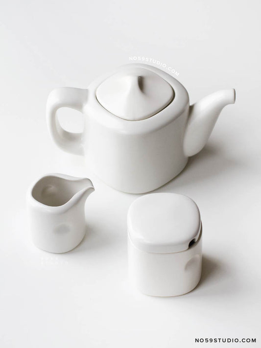 Sori Yanagi Black and White Collection – White Teapot, Creamer, and Sugar Bowl