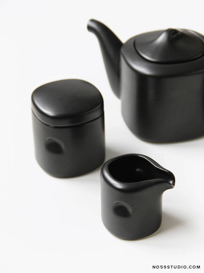 Sori Yanagi Black and White Collection – Black Teapot, Creamer, and Sugar Bowl