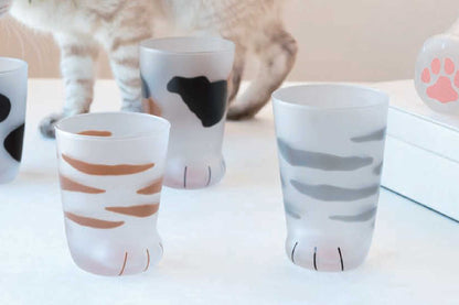 Grey Tabby Cat Paw Frosted Glass Cup