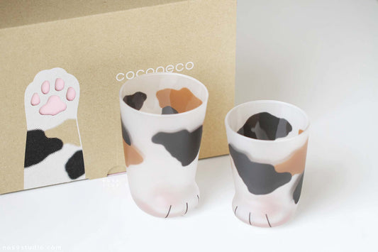 Calico Cat Paw Frosted Glass Cup Gift Set