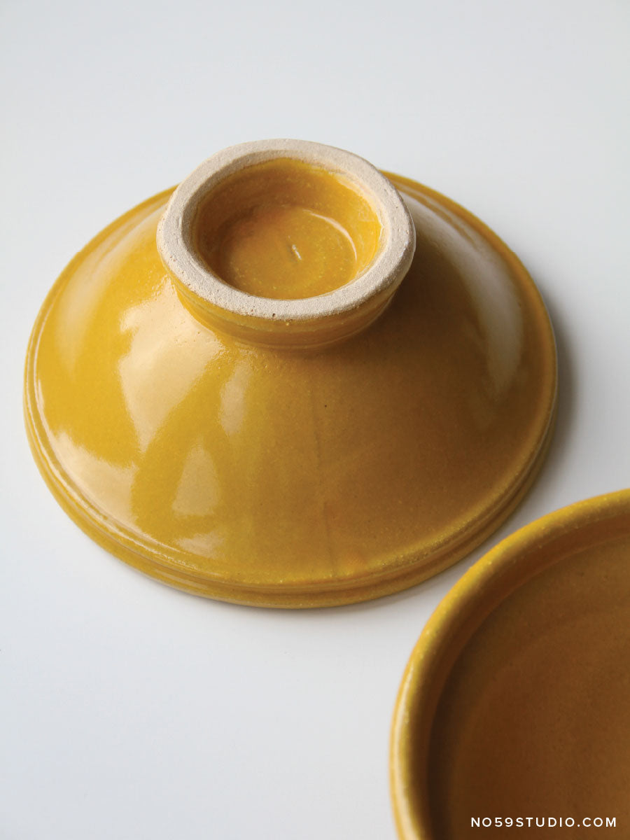 Rustic Earthenware Footed Bowl – Yellow