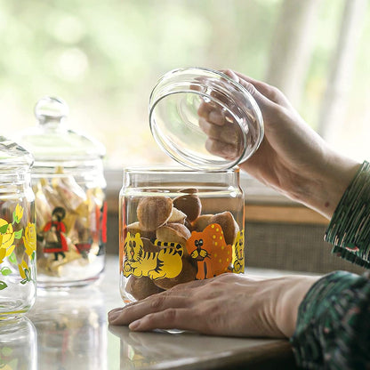 Aderia Retro Zoomate Tiger and Leopard Glass Canister with Lid