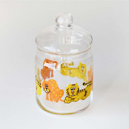 Aderia Retro Zoomate Tiger and Leopard Glass Canister with Lid